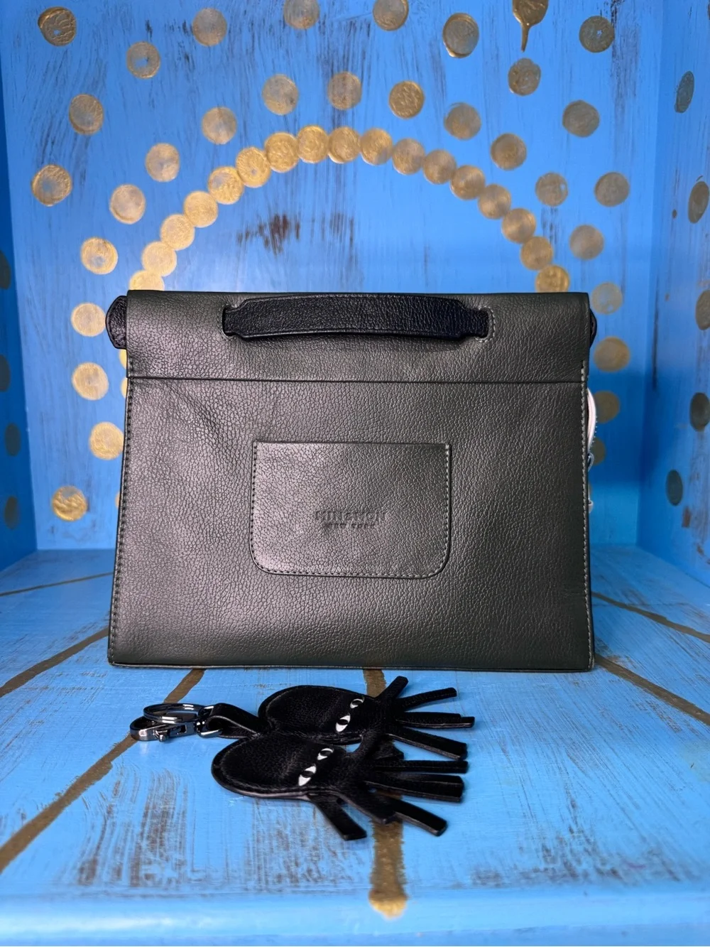Min&Mon Green Leather Purse with Embroidered Crocodile